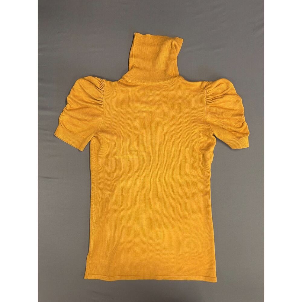 80 Park Womens Short Sleeve Sweater Small Mustard Yellow Turtleneck Knit Pullove - Picture 2 of 3